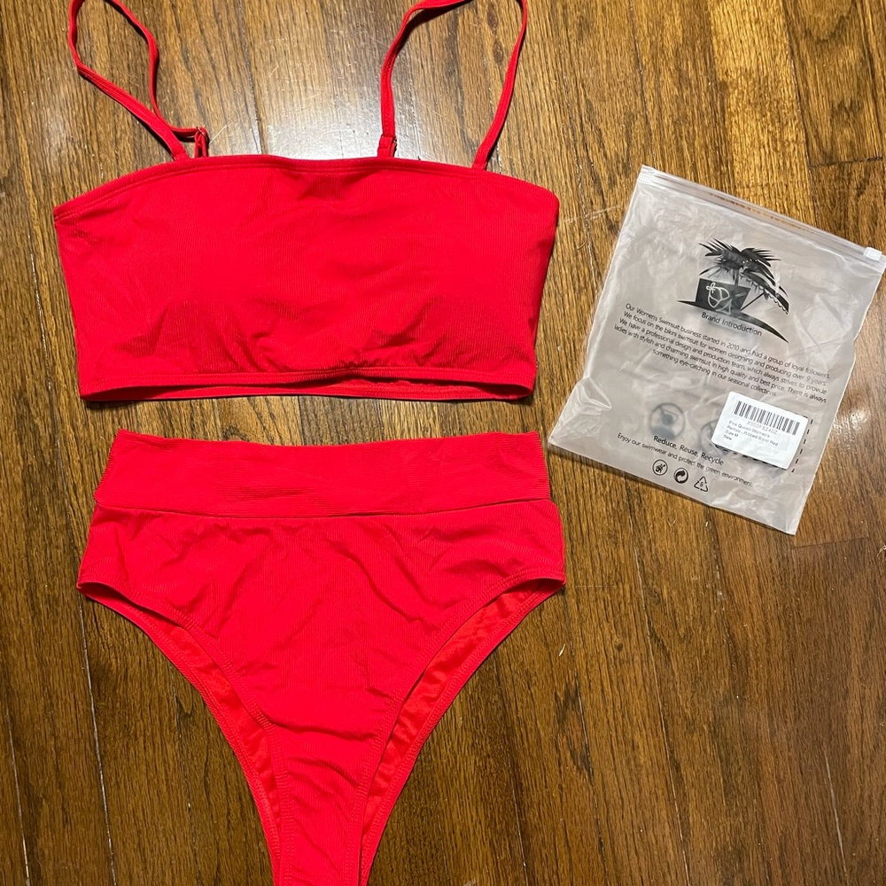 Set of 2 Bikini & One Piece Red Swim Suits Sz M